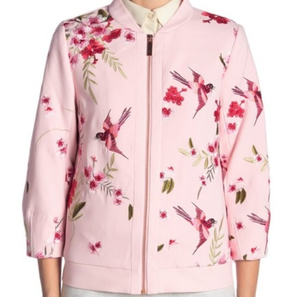 Ted Baker Pink Bird & Blossom Spring Bomber Jacket